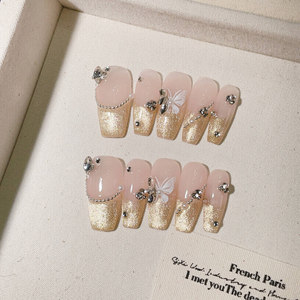 10 Uds. <span class=keywords><strong>Uñas</strong></span> Postizas Francesas de Ojo de Gato Hechas a Mano, Acrílicas, con Diamantes de Imitación 3D, Brillantes, Medianas, Almendradas, Cuadradas, de Cobertura Completa - Product Image 3