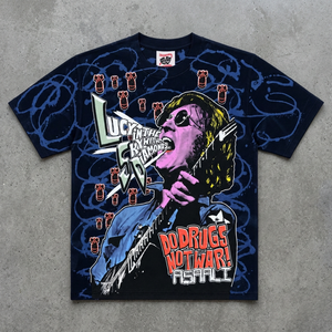T-shirt Lucky in the for with Diamonds Do Drugs Not War pour homme, manches courtes, imprimé, style streetwear, col rond, coupe ample, 100% coton - Product Image 4
