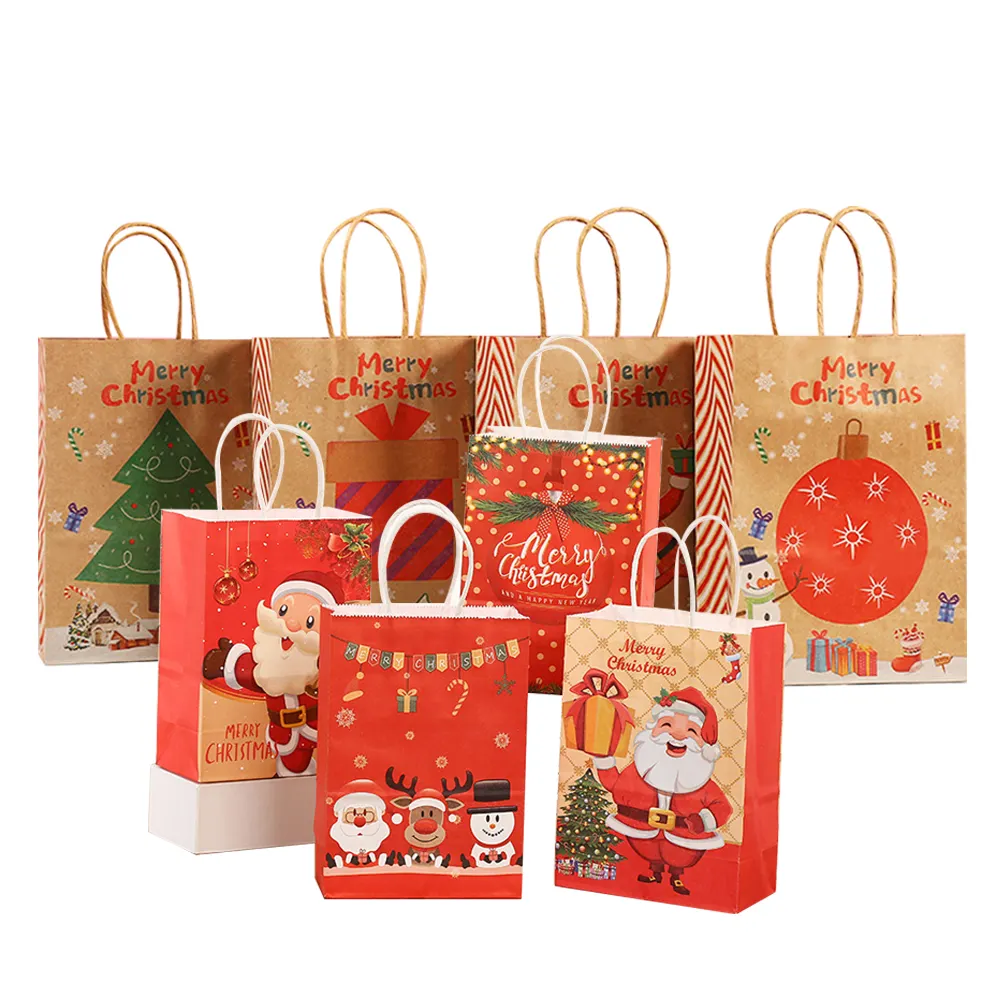 Christmas New Year Packaging Gift Kraft Paper Bag Printed Logo Apple Candy Package Snack Gift Paper Bags