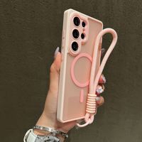 Étui de téléphone magnétique mat en TPU PC pour Samsung Galaxy S26 Ultra, S24, couleur unie, toucher doux, housse de protection avec cordon détachable