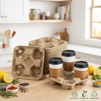 Plateau écologique à double paroi en pulpe pour gobelets à café et thé au lait – Support en papier pulpe pour gobelets
