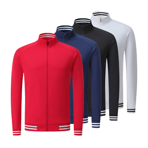 Veste de sport unisexe à col montant et fermeture éclair intégrale avec logo personnalisé, poignets côtelés rayés, pour les activités d'entraînement des équipes sportives - Product Image 3