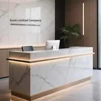 Comptoir de réception commercial carré en bois massif écologique avec éclairage LED, design contemporain, pour bar à domicile, établissement scolaire, hôpital
