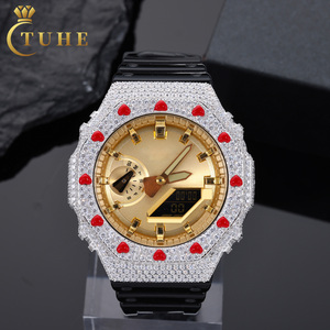 Boîtier de montre de haute qualité avec testeur de diamants, en forme de cœur en émail rouge, serti de diamants Moissanite VVS, pour GA2100 - Product Image 1