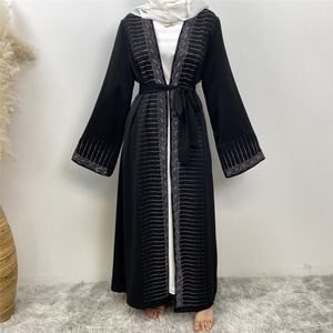 1421# High Quality Rhinestone <b>Cardigan</b> Middle East Dubai Female Diamond Abaya - Product Image 6