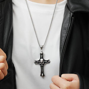Großhandel Gothic Punk Edelstahl Schädel Anhänger Trendy Cross Fantasy Link Kette Halsketten Christian Schmuck <span class=keywords><strong>Promo</strong></span> Geschenk - Product Image 4