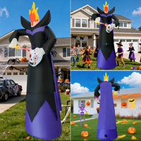 Feidu FD-21 Décoration Gonflable d'Halloween de 3 m – Grim Reaper Sans Tête avec Lumières LED Effet Flamme et Crâne Sculpté, Décoration de Jardin/Extérieur