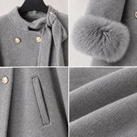 Manteau élégant et tendance pour femme, simple boutonnage, en tissu, avec revers en fourrure de renard double face, épais et chaud, collection Hiver Automne 2026, en stock