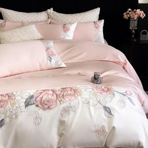 Ensemble de quatre pièces en satin de coton pur moderne de <span class=keywords><strong>luxe</strong></span> léger literie toutes saisons 200TC nombre de fils personnalisable certifié Oeko-Tex - Product Image 2