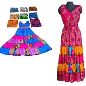Vestido Largo de Seda con Encaje y Volantes Estilo Boho Vintage, con Botones y Cremalleras con Estampado Digital, Corte Moderno y a la Moda para Mujer - Product Image 1