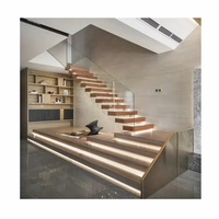 Escalier suspendu moderne en acier et bois pour hôtel, avec rampe en verre, éco-responsable, module personnalisé, escalier flottant