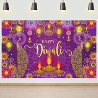 Fond de photographie personnalisable avec motif Paon, Diya et Rangoli, pour Diwali, lumières de festival indien et bannière de fête