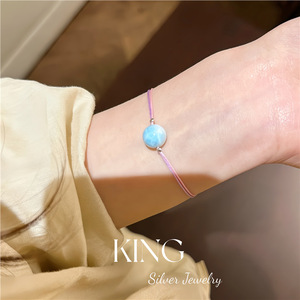 Larimar <b>Bracelet</b> S925 Sterling Silver Single Stone Woven Style Women's Jewelry Gift - Product Image 4