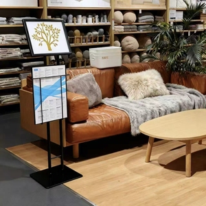 Support de signalisation au sol noir de 77 cm avec panneau inclinable et base en acier à double poteau pour les promotions en magasin de meubles et les présentoirs de vente au <span class=keywords><strong>d</strong></span>étail, signalisation de passage piétonnier - Product Image 4