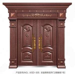 Puerta de acero de entrada de seguridad antirrobo de cobre y acero inoxidable de diseño de lujo moderno para entrada frontal de Villa y apartamento - Product Image 3