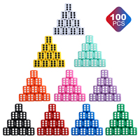 Lot de 100 Dés de Jeu à 6 Faces de 16 mm avec Coins Arrondis, Taille Standard D6, en 10 Couleurs Unies Assorties, avec Étui pour Jeux de Société