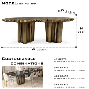 โต๊ะอาหารทองเหลืองขัดเงาสำหรับตกแต่งบ้านสไตล์ยุโรปหรูหราทันสมัย - Product Image 6