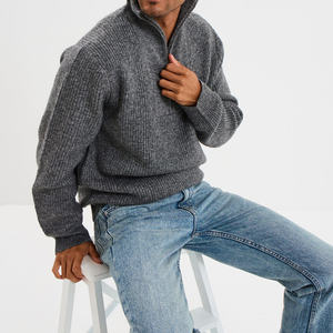 Suéter Clásico de Hombre con Cuello Camionero Acanalado, Tejido Texturizado, Transpirable, Cierre de Cremallera, Corte Holgado para Uso Diario Informal - Product Image 2