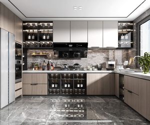 Meubles de <span class=keywords><strong>cuisine</strong></span> minimalistes haut de gamme <span class=keywords><strong>avec</strong></span> plan de travail en quartz, meubles de <span class=keywords><strong>cuisine</strong></span> modulaires sur mesure <span class=keywords><strong>avec</strong></span> étagères <span class=keywords><strong>ouvertes</strong></span> et porte-bouteilles - Product Image 2