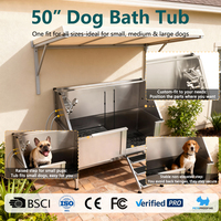 Baignoire professionnelle pour toilettage canin de 50 pouces en acier inoxydable 304 avec porte et rampe pour salon et animalerie