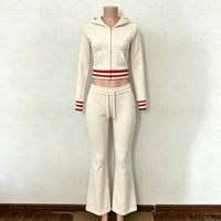 Ensembles de vêtements de détente en tricot gaufré personnalisés pour femme, collection automne 2026 – Veste zippée et pantalon évasé, ensemble 2 pièces pour femme
