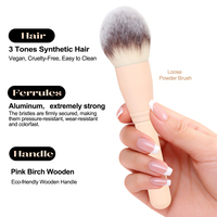 Ensemble de 7 pinceaux de maquillage rose personnalisés ODM OEM, poils synthétiques 3 tons, manche en bois de bouleau, végan, sans cruauté, pinceau éventail pour le visage et les yeux