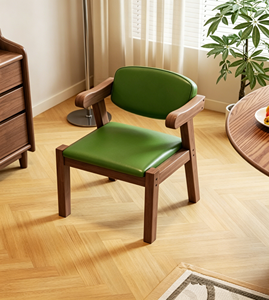 Fauteuil scandinave moderne en bois massif avec revêtement en cuir PU orange, chaise de loisirs rembourrée pour salon, mobilier de maison - Product Image 4
