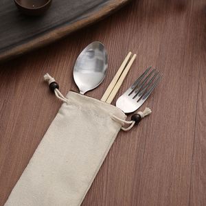 Wholesale <b>Beige</b> Linen Utensils Pouch Drawstring Bag for Cutlery Reusable <b>Storage</b> <b>Box</b> Case for Fork Spoon - Product Image 1