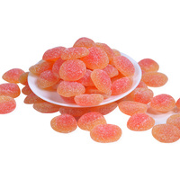Amos 1Kg 2D Traditional Sugar Coated Sour Bulk Round Flat Shape Peach Fruit Slice Soft Gummy Candy