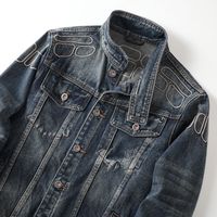 Blousons en jean décontractés pour homme, coupe ajustée, en coton, style motard vintage, noirs et bleus unis, avec tissu en toile – Collection Automne