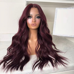 Pelucas de Cabello Humano Remy Vietnamita con Alineación de Cutículas, Color Borgoña 99J, Ondulado Natural, con Frente de Encaje Transparente para Mujer - Product Image 5