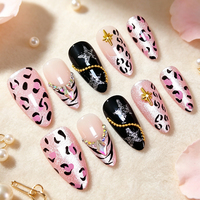 Kuku Palsu Motif Leopard Cat Eye Berhias Rhinestone 10 Buah untuk Dekorasi Kuku Sehari-hari, Pesta, dan Festival