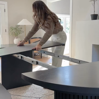 Table à manger ovale moderne extensible en bois de frêne nord-américain avec espace de rangement dissimulé pour 6, 8, 10 ou 12 personnes