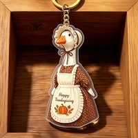 Porte-clés en acrylique en forme d'oie mignonne habillée pour Thanksgiving, avec tablier de dinde et citrouille d'automne, breloque de sac pour cadeaux de fête