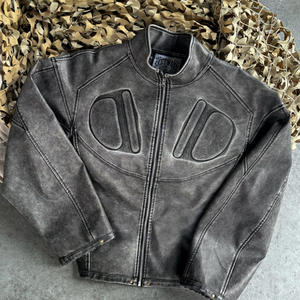 جاكيت رجالي كبير الحجم بسحاب من الجلد بتصميم عتيق مخصص ثلاثي الأبعاد بارز للهيب هوب وملابس الشارع - Product Image 1