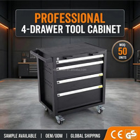 Chariot à outils mobile de 25 pouces avec panneau perforé latéral, 4 tiroirs, roulettes verrouillables, acier laminé à froid, usine OEM/ODM/OBM