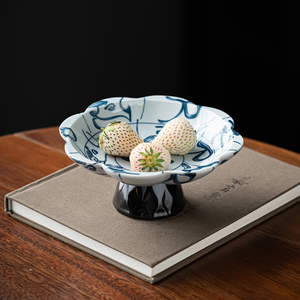 Vassoio per Frutta in Ceramica Blu e Bianco Design con Piedistallo Stile Cinese Piccolo Piatto per Tè Semi di Melone Frutta Piatto Decorato Usa e Getta - Product Image 6
