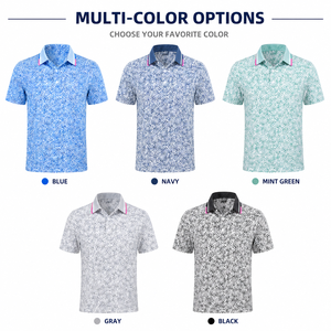 Polo de golf personnalisé pour homme, imprimé intégral, performance, motif abstrait, séchage rapide, respirant, extensible, OEM ODM, marque privée - Product Image 2