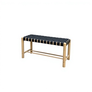 Modern Scandinavian Outdoor Solid Wood <b>Bench</b> Black Woven <b>Seat</b> Weather Resistant for Garden Patio Balcony Outdoor Furniture - Product Image 1