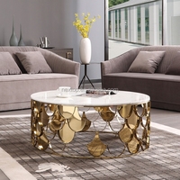 Table basse en marbre de luxe ronde en or écailles de poisson en acier inoxydable pour la maison hôtel salon table basse meubles