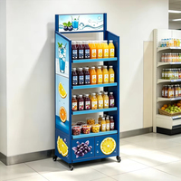 Étalage de fruits et légumes pour supermarché avec roulettes à frein et panneau publicitaire