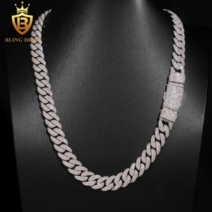 Chaîne cubaine en <span class=keywords><strong>argent</strong></span> 925 de 12 mm avec mosaïque, style hip-hop, sertie de moissanite VVS, personnalisée, pour homme - Product Image 3
