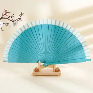 Wholesale Customized Solid Color Handmade 23cm Blank Spanish Folding Fans Wooden Handle Hand Fan For Wedding Gifts