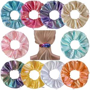 Rainbow Color Pu Leather Women and Girls-Zipper Hair Scrunchies With Hidden Pocket - Product Image 3