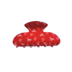 Pinces à cheveux pour femmes, blanches, avec nœud rouge, points acryliques, imprimé cœur rouge, pinces à cheveux en PVC - Product Image 6