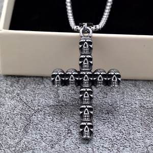 Stainless Steel Skull <b>Cross</b> Pendant Unisex Necklace Punk Charm Fashion Jewelry - Product Image 1
