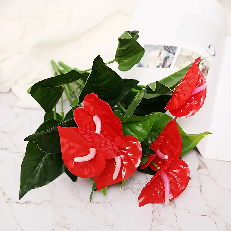 LK20191022-29 Cheap Artificial Plants Office Indoor Decor Anthurium Leaves for Home Red Decorative Flowers & Wreaths Wedding