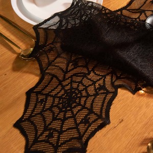 Camino de Mesa de Halloween con Diseño de Telaraña Negra, 45x183cm, Poliéster, Encaje, Decoración para Fiestas, Forma Rectangular - Product Image 4