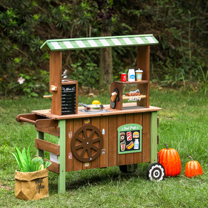 Carrito de Comida de Madera para Exteriores, Juguete de Imitación para Niños, Juego de Cocina para Niños Pequeños con Accesorios de Cocina de Juguete KA7181 - Product Image 1