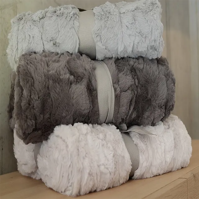 super soft faux rabbit fur throw embossed chunky blanket